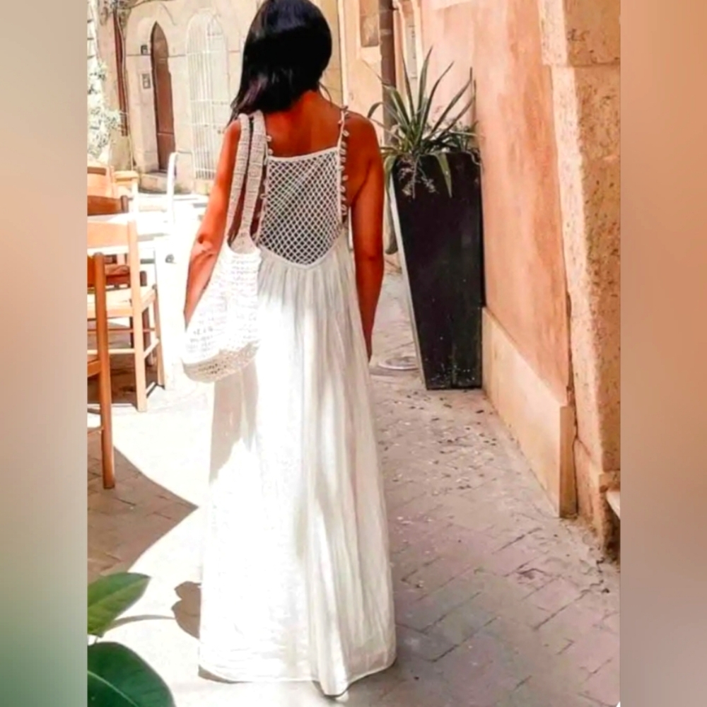 ZARA Long Summer Dress Seashell Embroidered (Size M)